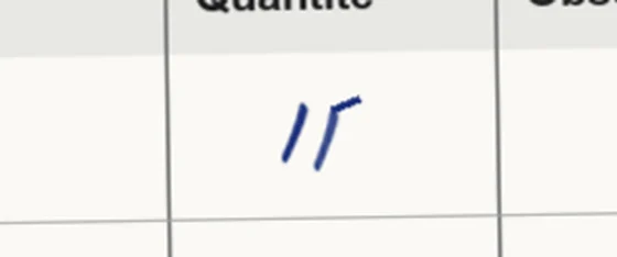 Zoom sur le document : Ligne 1, colonne Quantité
